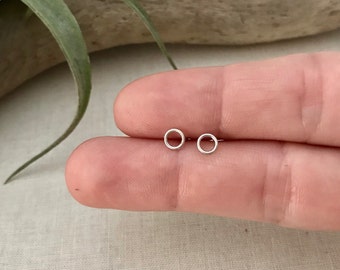 Tiny Sterling Silver Circle Stud Earrings, Minimalist 4mm
