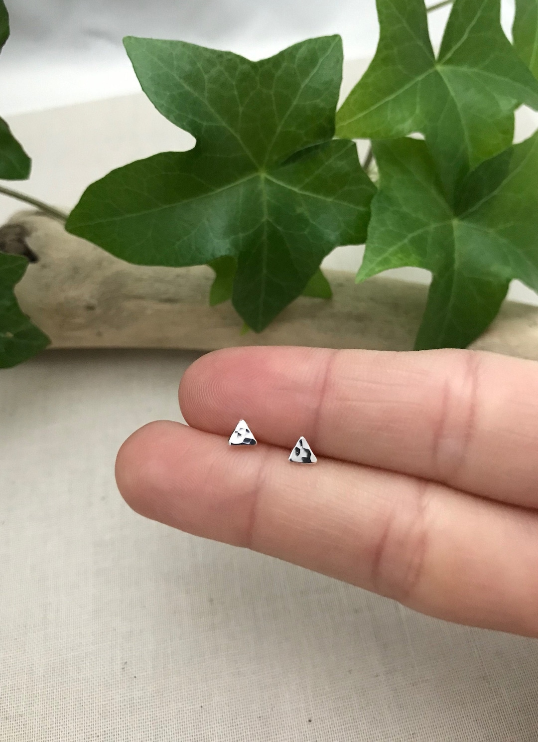 Tiny Hammered Triangle Stud Earrings in Sterling Silver. Sterling