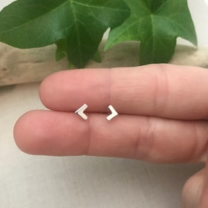 Small Chevron Stud Earrings in Sterling Silver. Sterling Silver Posts. Geometric Studs. Cool  Everyday Earrings.