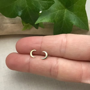 Tiny Crescent Moon Stud Earrings in Gold. Sterling Silver Posts. Moon Phase Studs. Boho Jewelry. Small Gold Stud Earrings. Gift for Her.