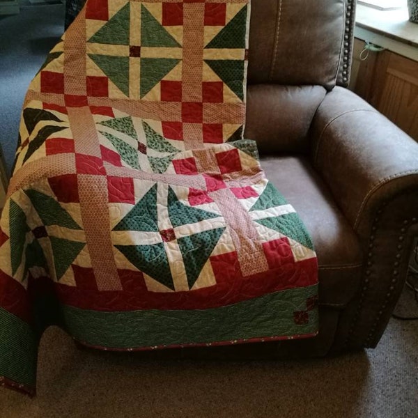 NEW Patchwork quilt made from all new fabrics in Christmas colours