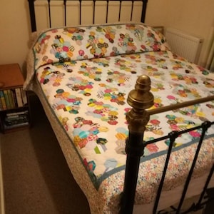 REDUCED Handmade Vintage hexagon patchwork, newly remade into a beautiful quilt