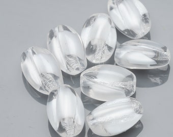 10 Vintage German Pressed Black Flower Oval Glass Beads 18mm