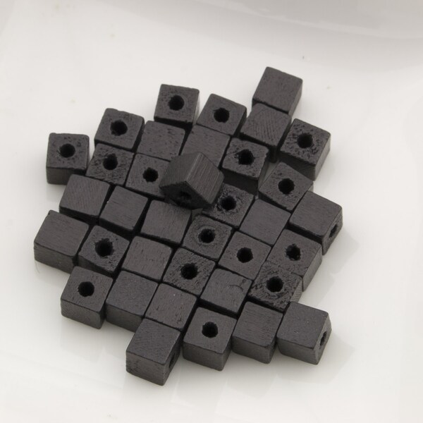 Vintage Small Black Natural Wood Cube Beads 5mm 36pcs for Jewelry and Crafts 10208004