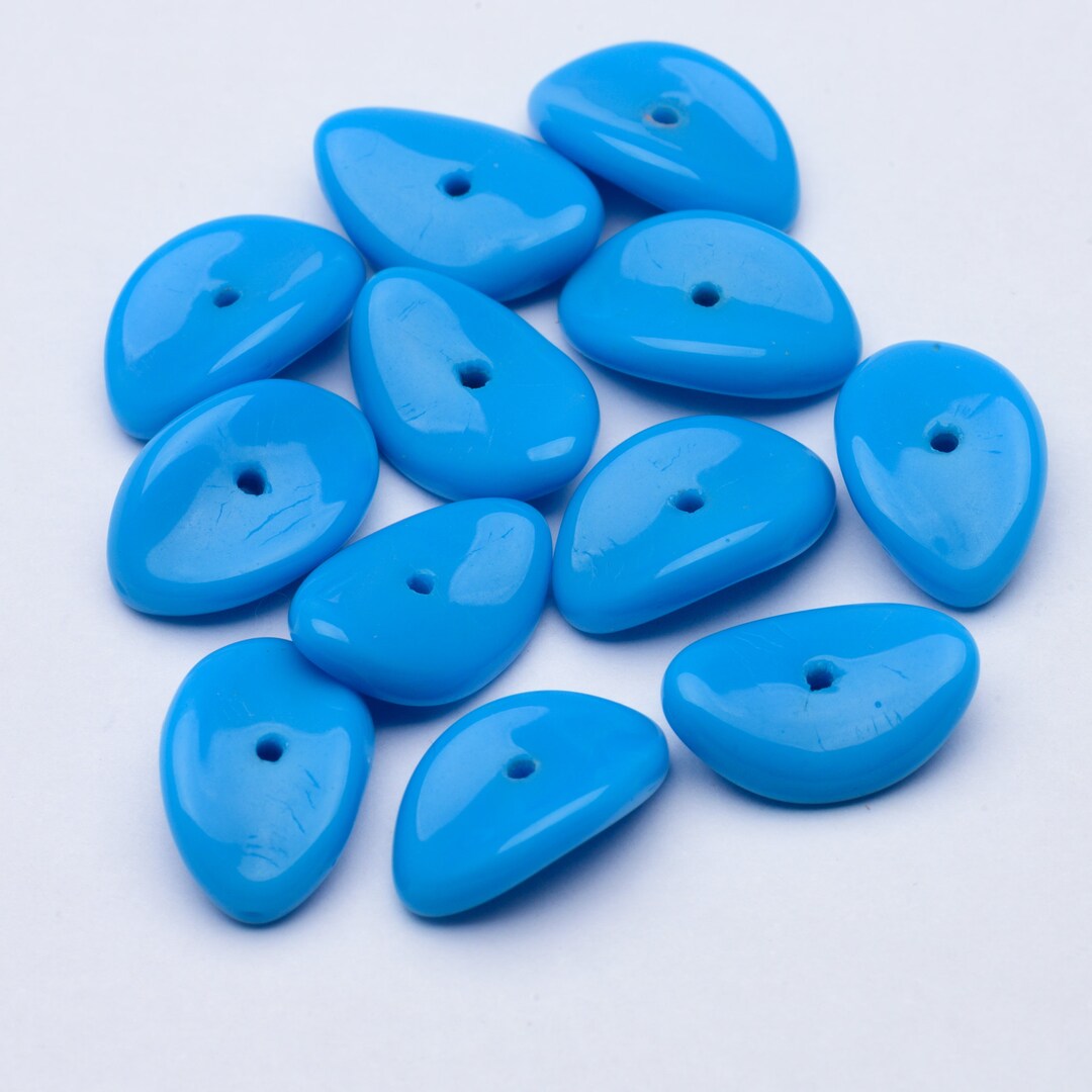 Vintage German Glass Beads Opaque Blue Curbed Oval 12x3mm 12pcs