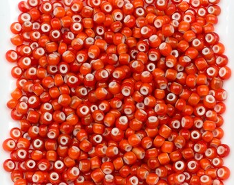 Vintage French White Heart Beads 8/0 Dark Orange 15g 11005010