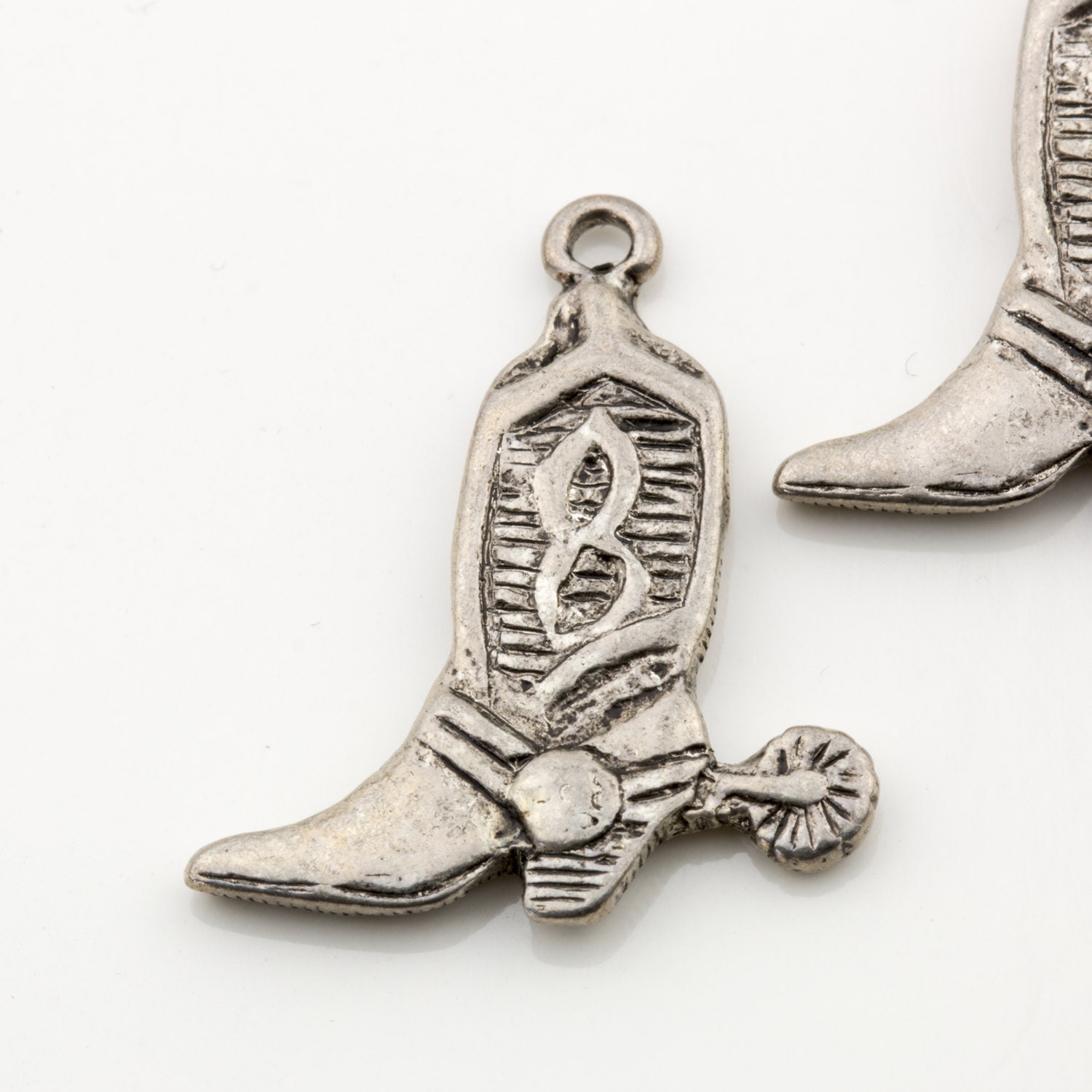 Cowboy Boot Charm 3D Sterling Silver Antiqued Finish Cowboy Boot Charm 3D Sterling Silver Antiqued Finish