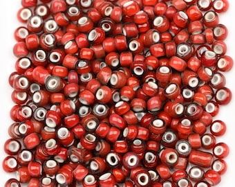 Vintage Venetian White Heart Beads 7/0 Dark Rose 15g 11004005