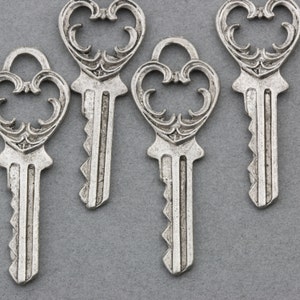 Vintage Antique Silver Long Key Pendants Charms 43x15mm 4pcs for Necklace, Bracelet, Earrings and Crafts 10505003