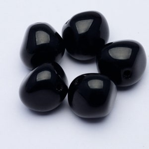 Vintage German Glass Beads Nugget 13x11mm Black 5pcs 10236011