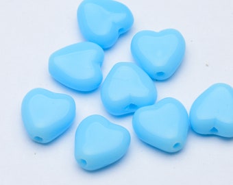 Vintage German Glass Beads Flat Heart 8x6mm Blue 8pcs 10238003