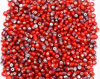 Vintage Venetian White Heart Beads 9/0 Red Mix 15g 11006003