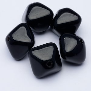 Vintage German Glass Beads 4 sided Double Cone 12x12mm Black 5pcs 10234014