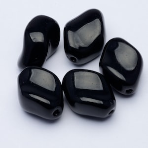 Vintage German Glass Beads Twisted Flat Oval 16x12mm Black 5pcs 10236010