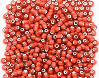 Antique Venetian White Heart Beads 8/0 Dark Rose 15g 11005005