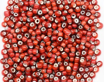 Vintage Venetian White Heart Beads 8/0 Dark Rose 15g 11005006