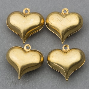 Vintage Brass Puffy Heart Pendants Charms 15x15mm 4 pieces for Necklace, Bracelet, Earrings and Crafts  10501001