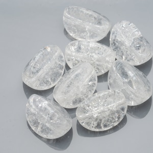 Vintage German Glass Beads Clear Crackled 3 Sided Oval 13x10mm 8pcs 10241064