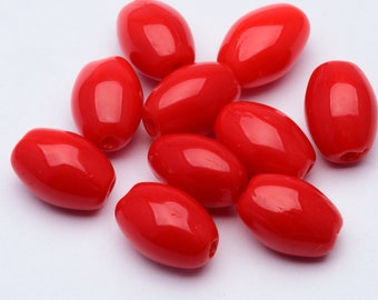 Vintage German Glass Beads Oval 9x6mm Red 10pcs 10235009