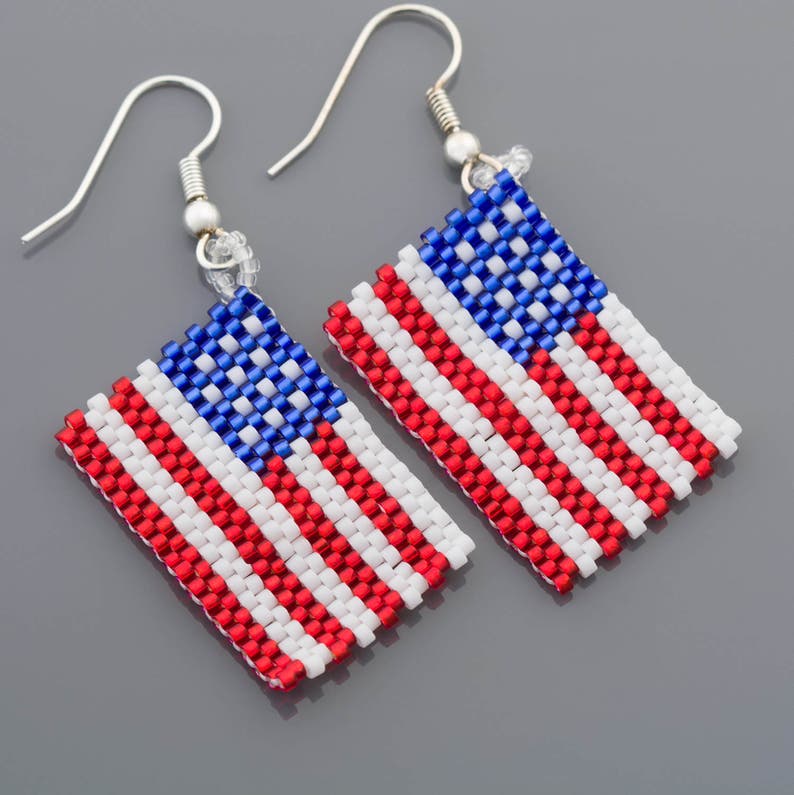 4th of July American Flag Patriotic Seed Beads Earrings - Etsy