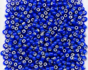 Vintage French White Heart Beads 9/0 Cobalt Blue 15g 11006008