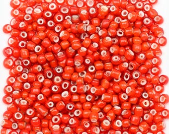 Antique Venetian White Heart Beads 8/0 Red Orange 15g 11005007