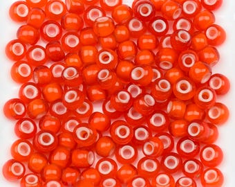 Vintage French White Heart Beads 5/0 Orange Red 15g 11002001
