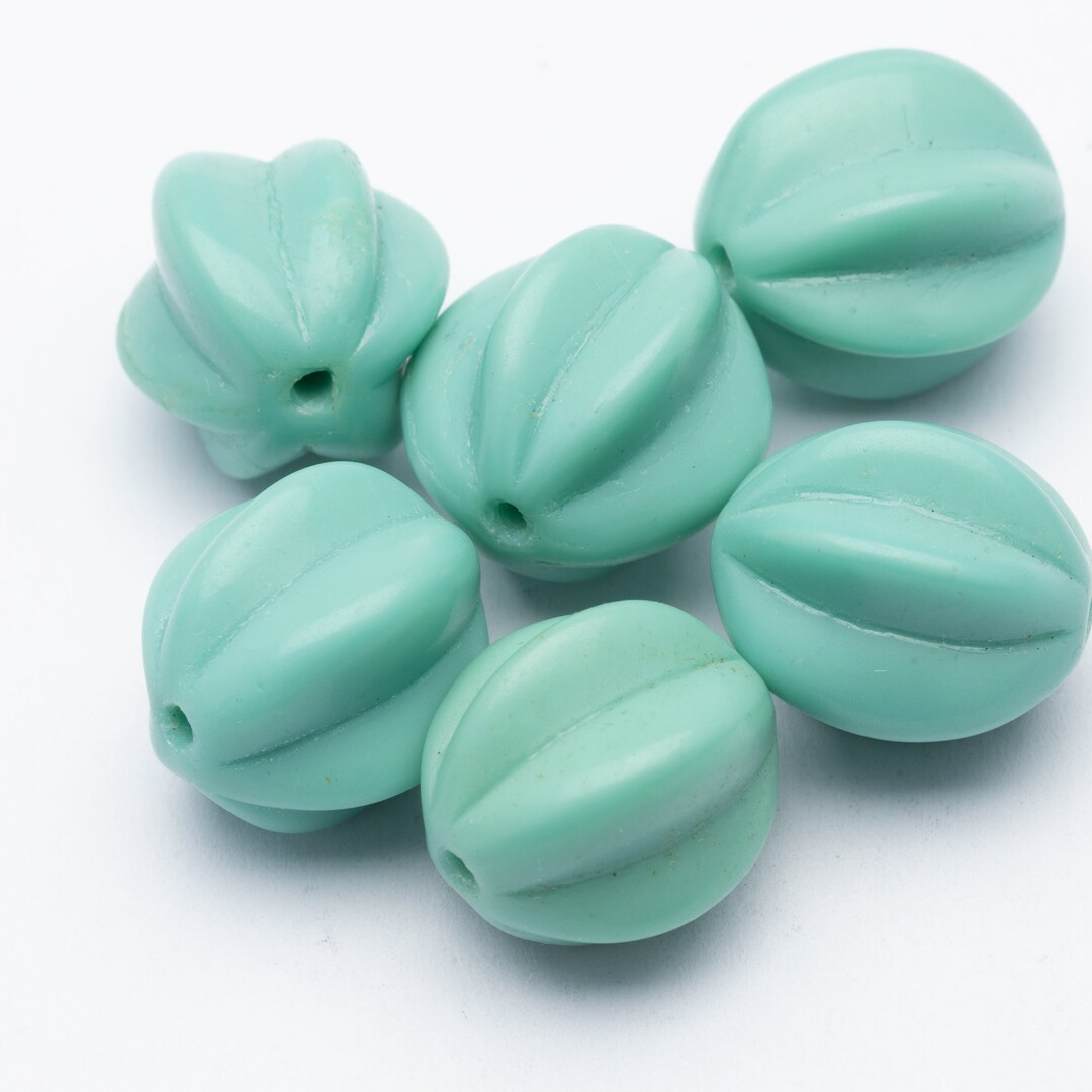 Vintage German Glass Beads Teal Fluted Round 14mm 6pcs 10241073 Etsy