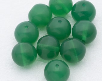 ヴィンテージドイツガラスビーズ - 10 x 8 mm グリーン＆ホワイト 