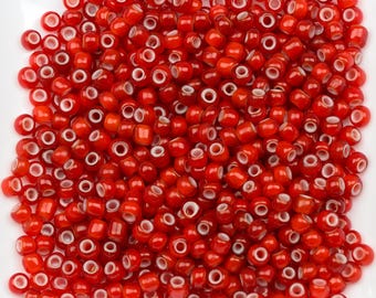 Vintage French White Heart Beads 8/0 Red 15g 11005003