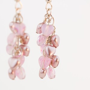 Valentine&#39;s Day Earrings Lots of pink heart beads earrings; Silver Color; Pink Heart Beads Earrings