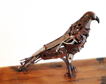 Freestanding Custom Hawk Sculpture - Reclaimed Farm Equipment & Metal Art