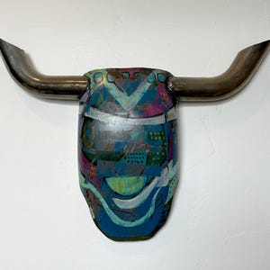 Steer Skull Sculpture-Faux Taxidermy-Cow Wall Hanging-Western Art- Metal Welded Sculpture-Cow Skull-Longhorn Sculpture-Texas Longhorn-Welded