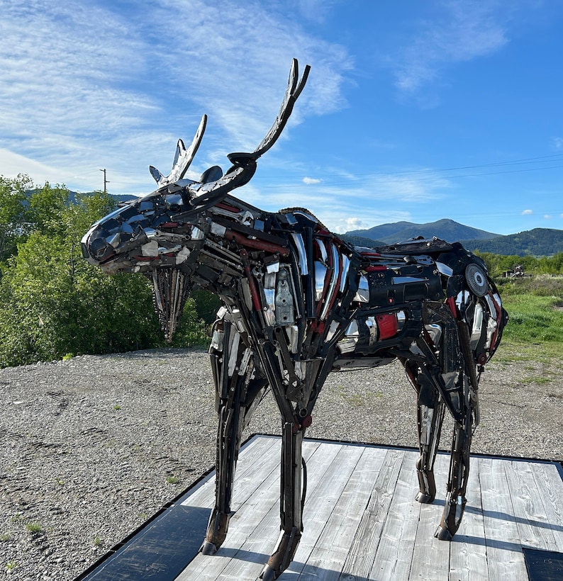 Reclaimed Metal Moose Sculpture: Rustic Yard Art, Vintage Tool Design ...