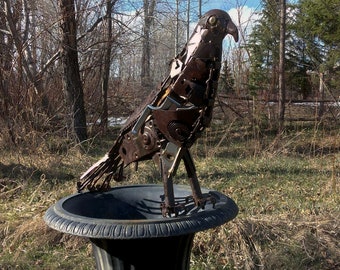 Standing Hawk Sculpture | Recycled Metal  | Animal Figurine  | Wildlife Art  | Outdoor Art | Abstract Art  | Eclectic Art  | Bird Art