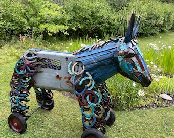 Metal Donkey Sculpture | Rustic Reclaimed Donkey | Farmhouse Western Decor