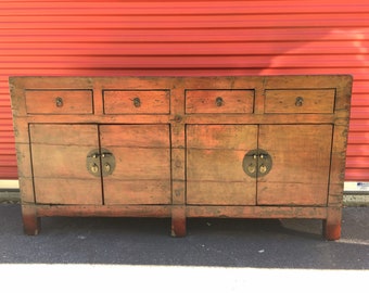 19th Century Chinese Antique Chinoiserie red painted Asian sideboard cabinet Qing Dynasty