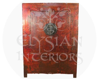 19th Century Asian Chinese Antique red lacquered Chinoiserie cabinet from Qing Dynasty add Asian influence to your home