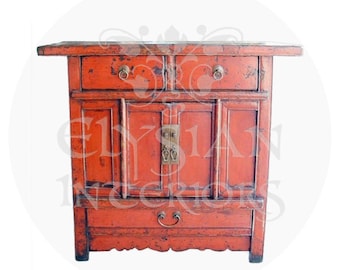 19th Century red lacquered Antique Chinese Asian chest Cabinet 1800's ~ Qing Dynasty ~  accent for living room