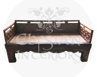 Asian Chinese Antique 1800's elm wood carved daybed or coffee table from Qing dynasty Late 19th Century for living room | bedroom