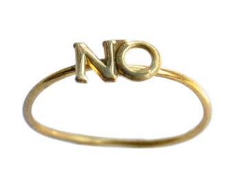 NO Handmade Brass Gold Words Ring