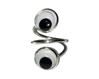 GOOGLY EYE Double Swirl Ring in Silver or Black