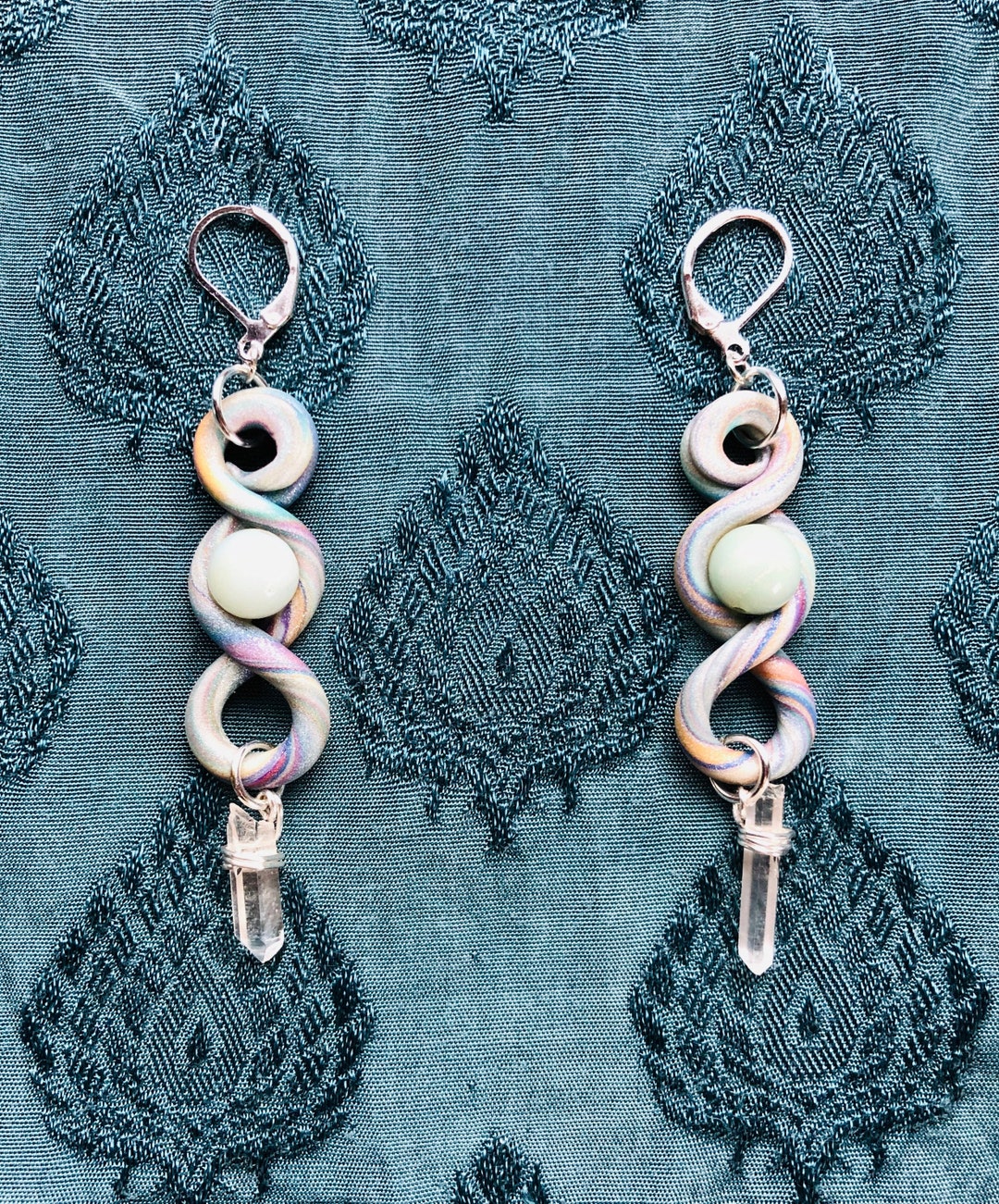 Glow-in-the-dark Amazonite & Quartz Crystal Twist Earrings - Etsy