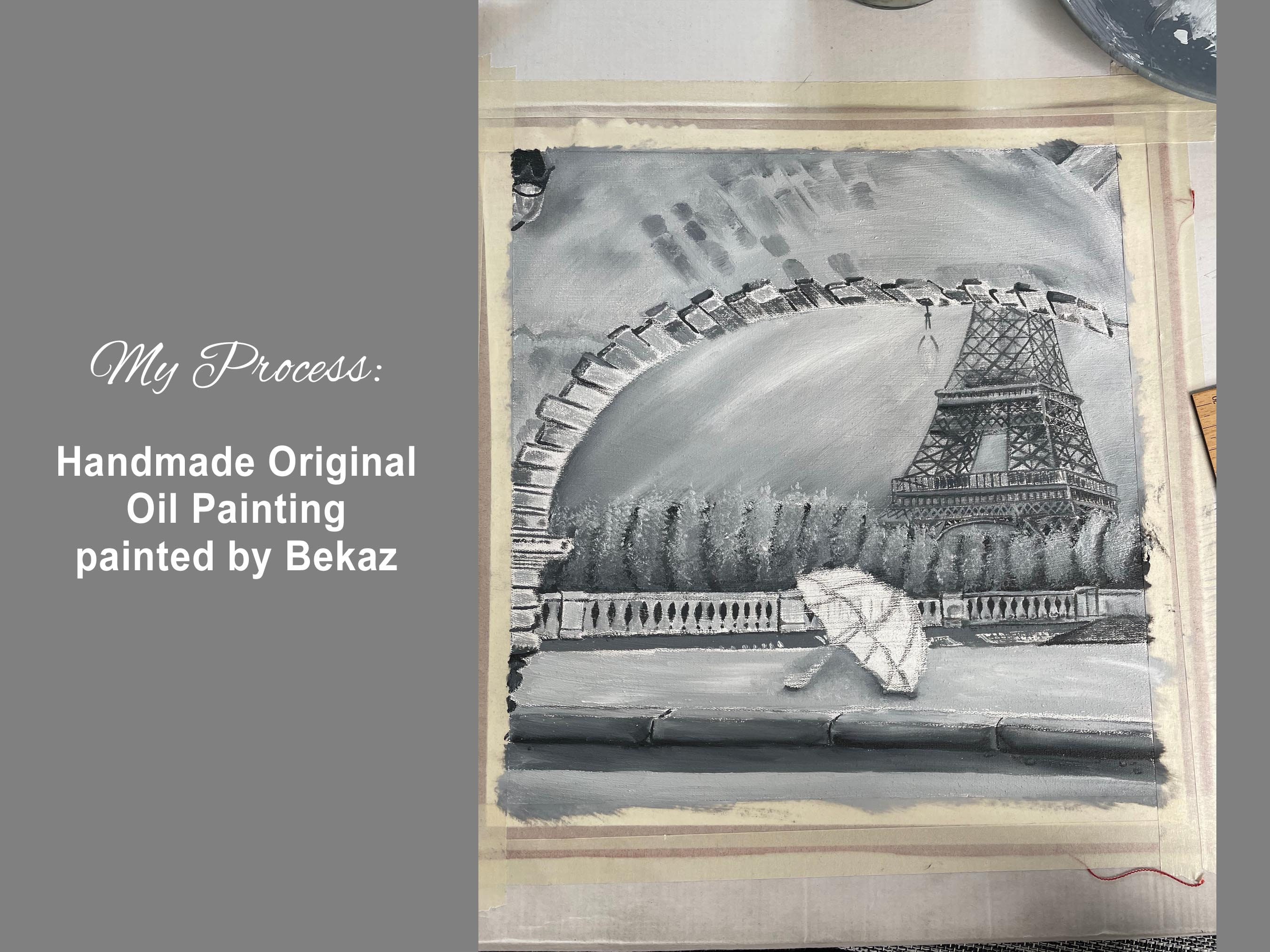 Custom Paris Red Umbrella Wall Art, Eiffel Landscape, Paris Canvas