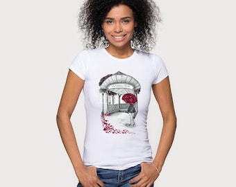 Paris Metro T-Shirt: Red Umbrella, Chic Parisian Graphic Tee