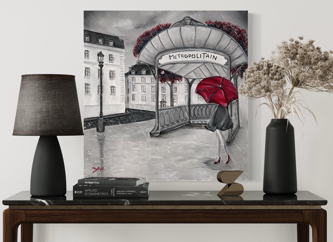 Custom Paris Red Umbrella Wall Art Paris Cityscape Paris Etsy