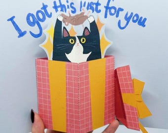 Cat Pop Up Card Printable | Birthday or Thank You Card | DIY Paper Gift Template | Instant Download PDF | Gift companion card
