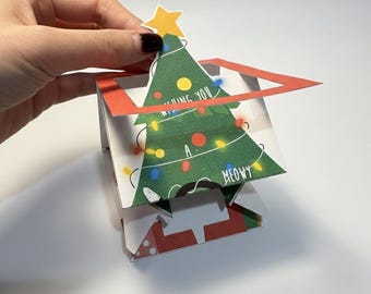 Printable Christmas Pop-Up Card – Funny Cats & Tree (PDF)