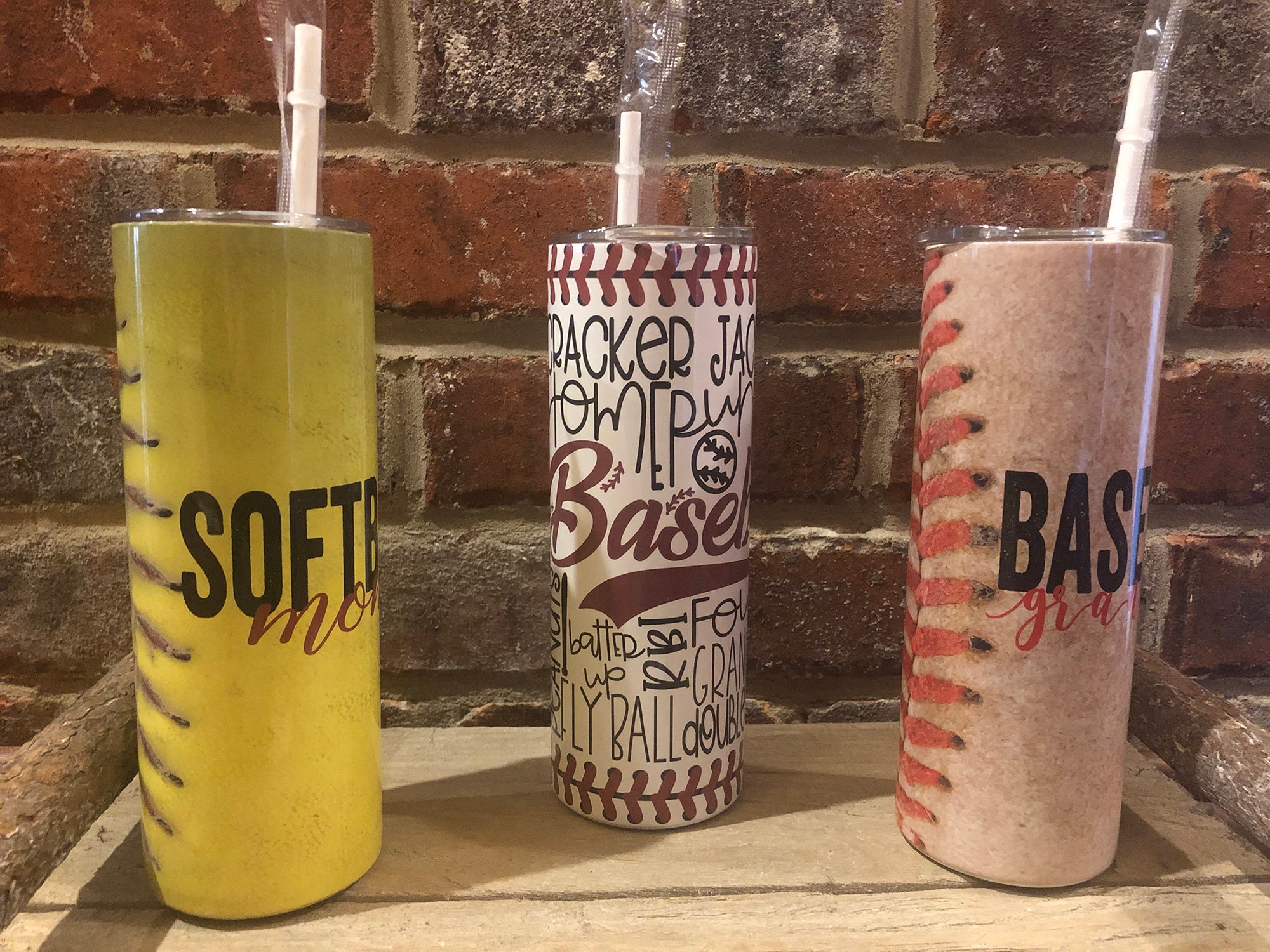 Baseball or Softball 20 Ounce Stainless Steel Tumbler With Straw and