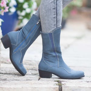 blue leather riding boots